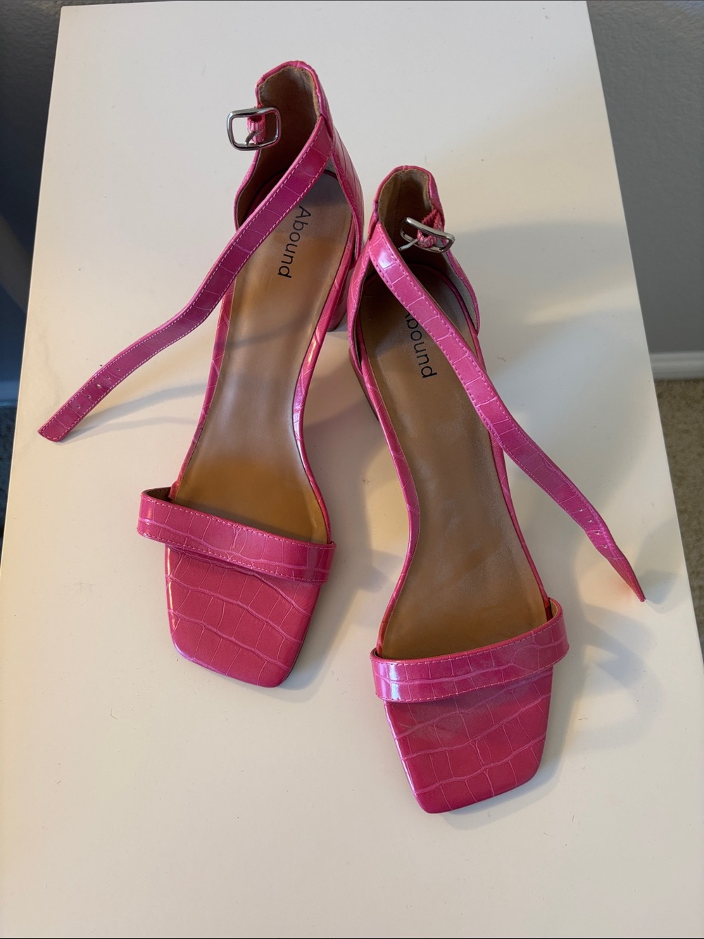 Abound Hot Pink Croc-Embossed Ankle Strap Heels